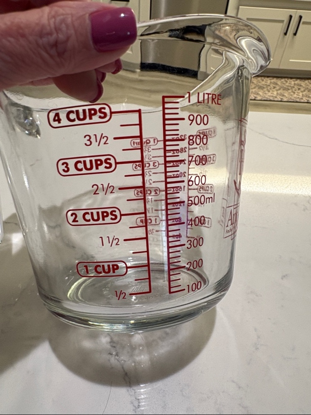 Anchor Hocking Clear Glass Measuring Cup with Red Logo and Markings - Picture 3 of 5